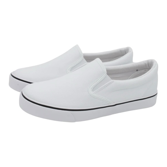 The Fashion Supply Shoes - Unisex White Low Top Slip On Canvas Sneakers Womens 11 12 or Mens 9 New